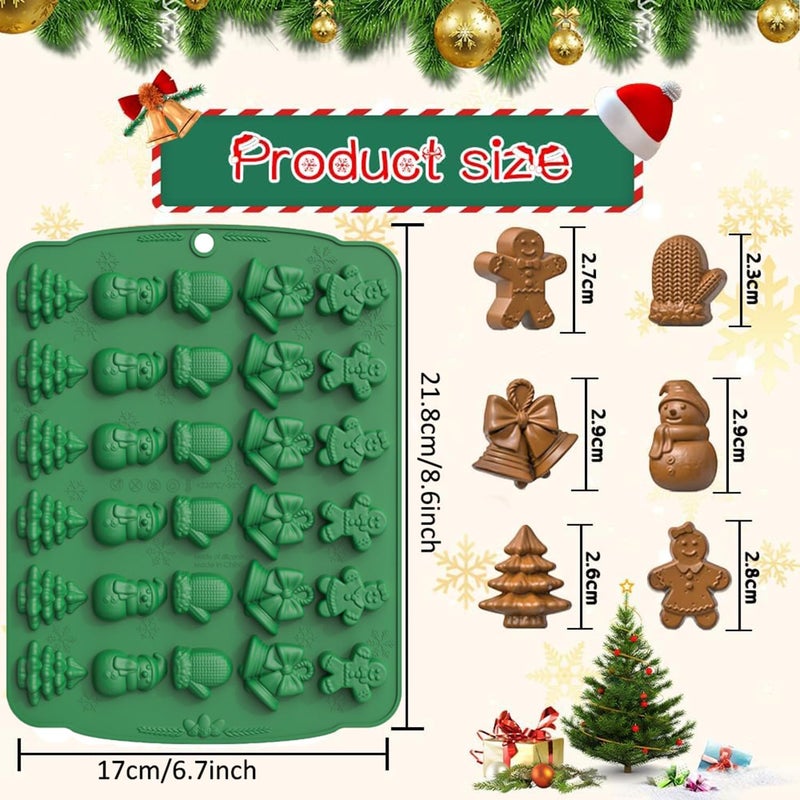 VICDUEKG 2 Pcs Christmas Chocolate Molds Silicone, Gingerbread Man Baking Mold Christmas Tree Socks Snowman Cake Fondant Molds for Cake Jello Candy Cupcake Topper Xmas Party Decoration - Image 2